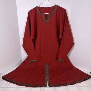 Medieval Renaissance Shirt Tunic Top. Red. Long Sleeve